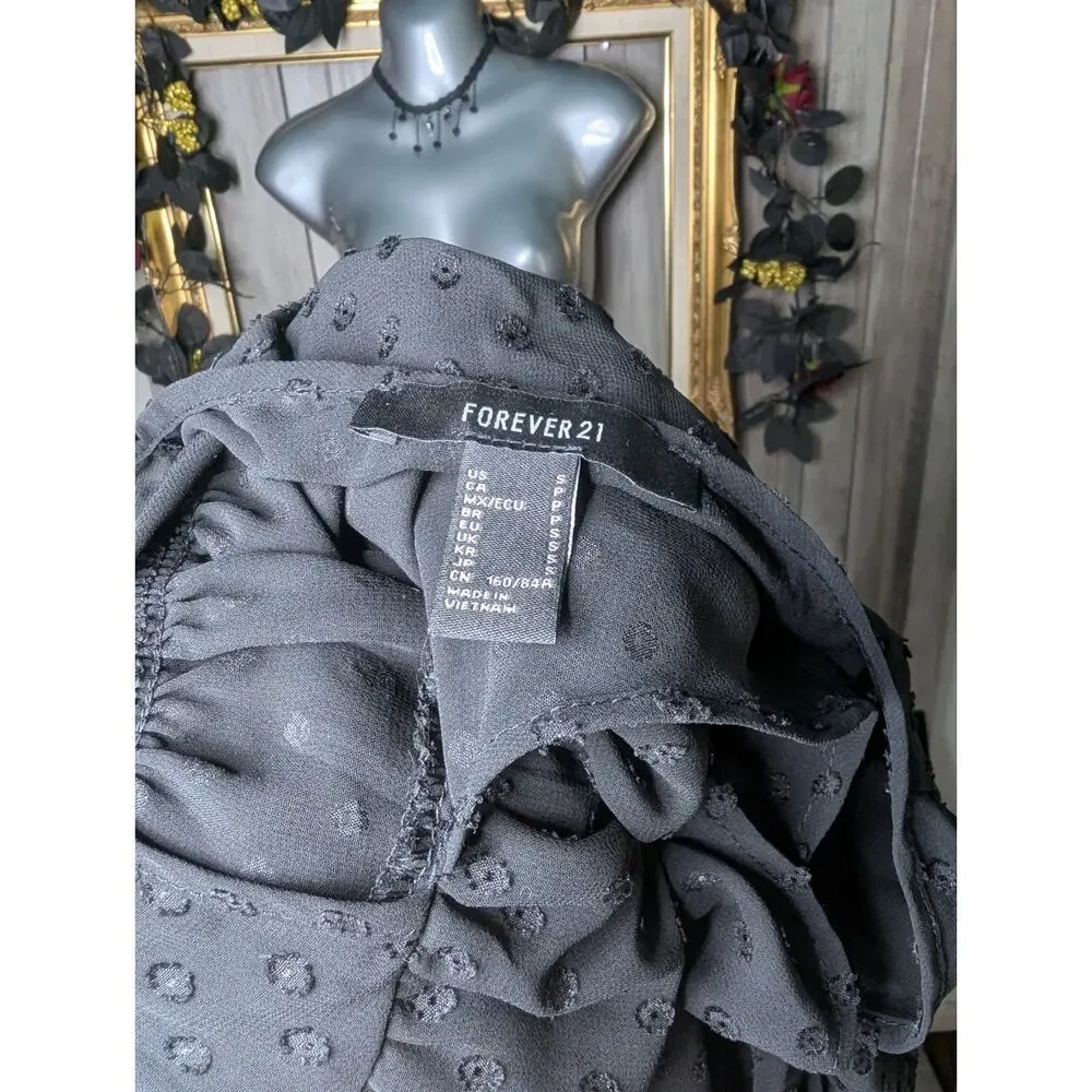 🖤✨ Forever 21 Black Sheer Babydoll Top Goth Coquette Romantic Grunge Size Small - Picture 4 of 4